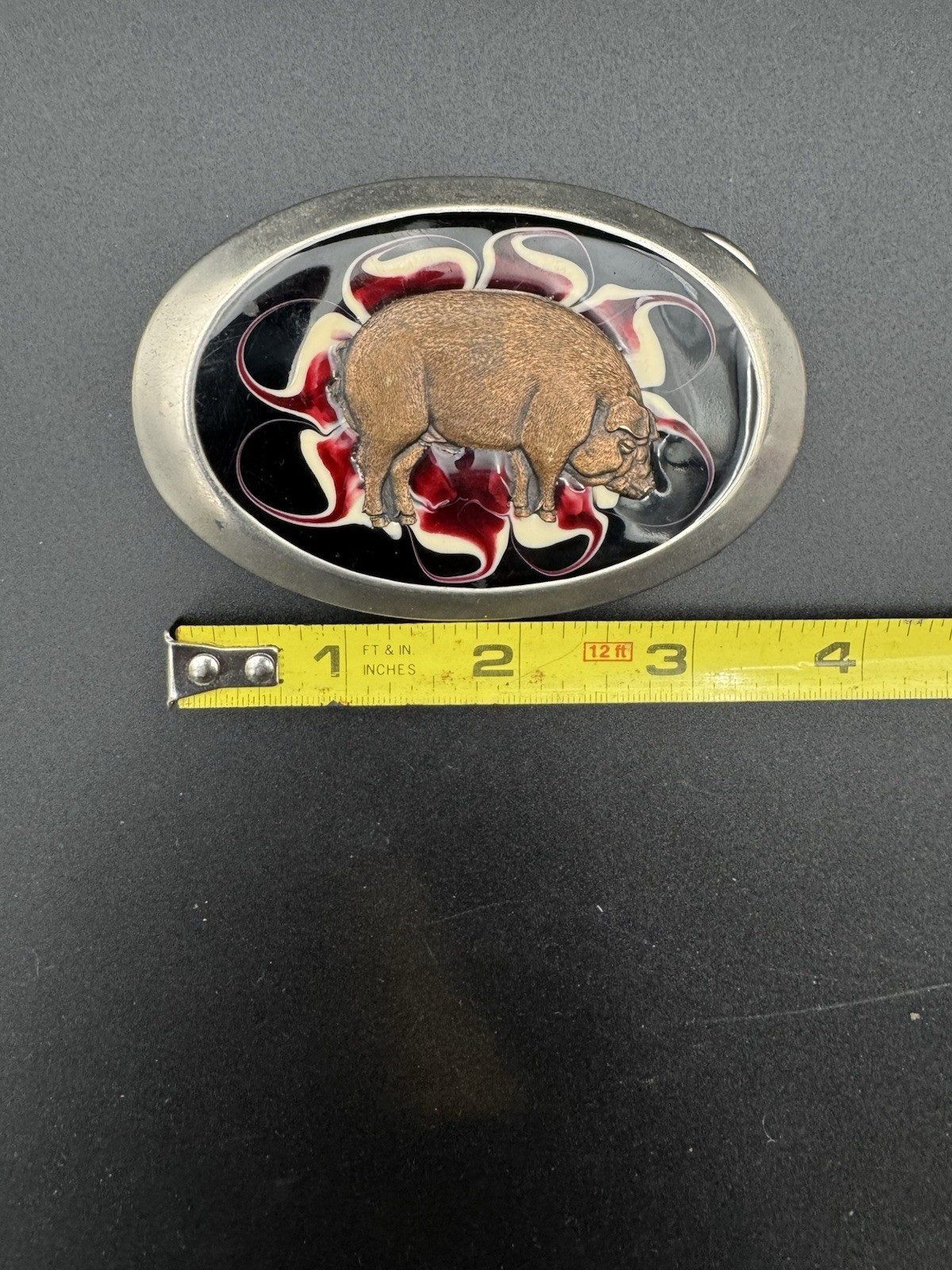 Unique Vintage Western style Belt Buckle pig hog multi material