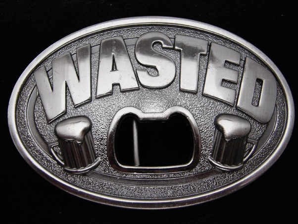 RA11102 REALLY COOL **WASTED** BEER BOTTLE OPENER FUNNY BELT BUCKLE