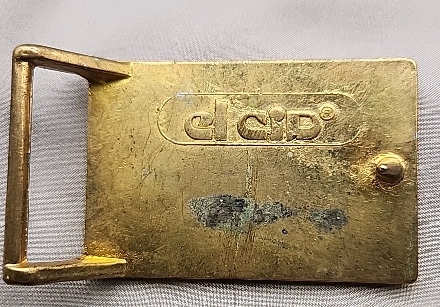 El Cid Kmart Buckle « We&rsquo;ve Got It Good  » Leather & Brass Vtg 2 1/2 X 1 1/2