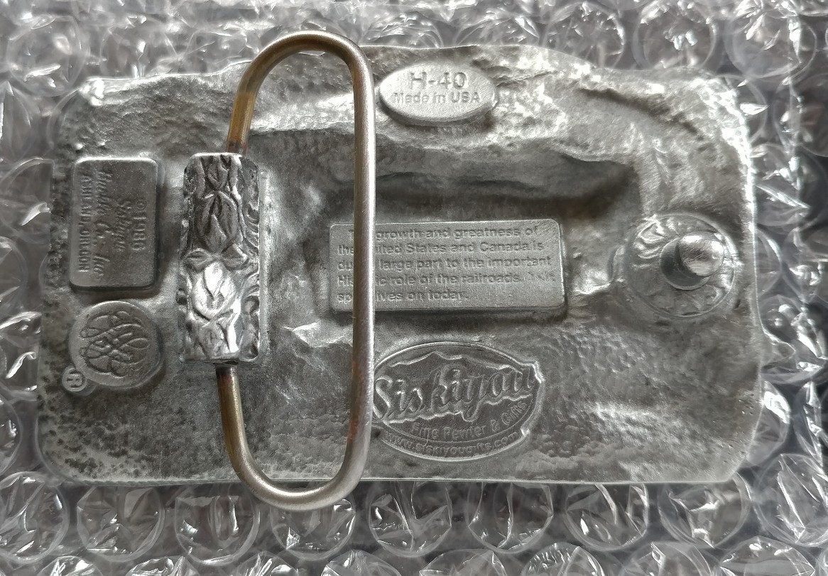 AMERICAN 4-4-0 TRAIN RAILROAD STEAM ENGINE BELT BUCKLE SISKIYOU MADE IN USA