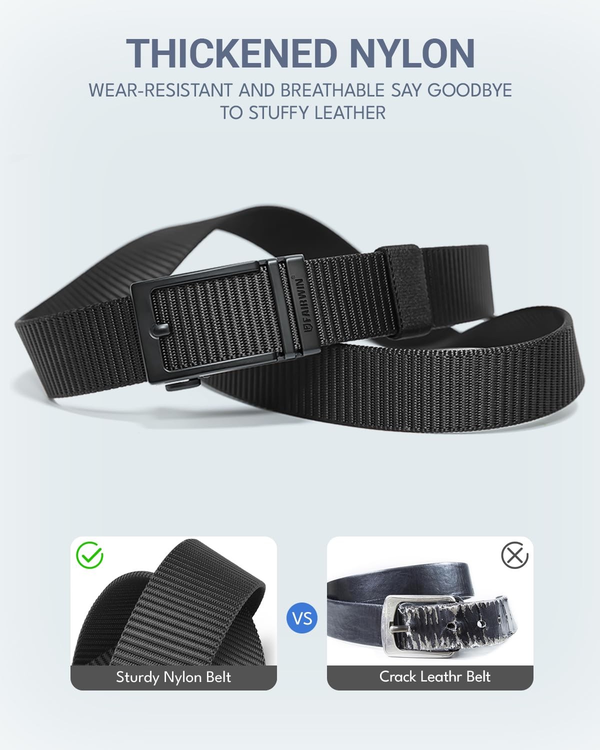 FAIRWIN Ratchet Belt 2 Pack Golf Belts for Men S(Waist 33&Prime;-37&Prime;), Black+grey