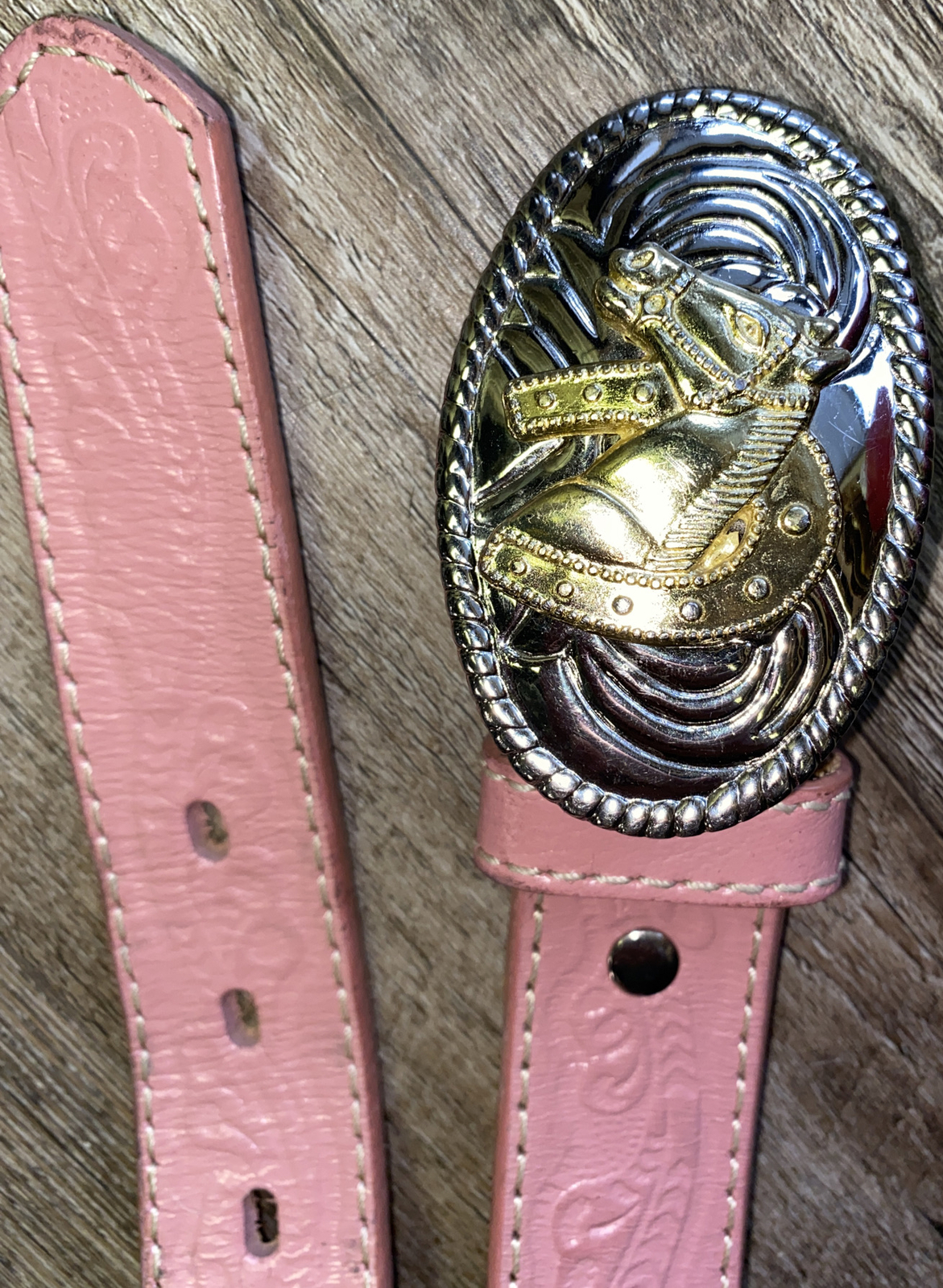 Horse Shoe Pink Tooled Leather Belt Buckle Barrel Rider Rodeo 26 Cowgirl Country
