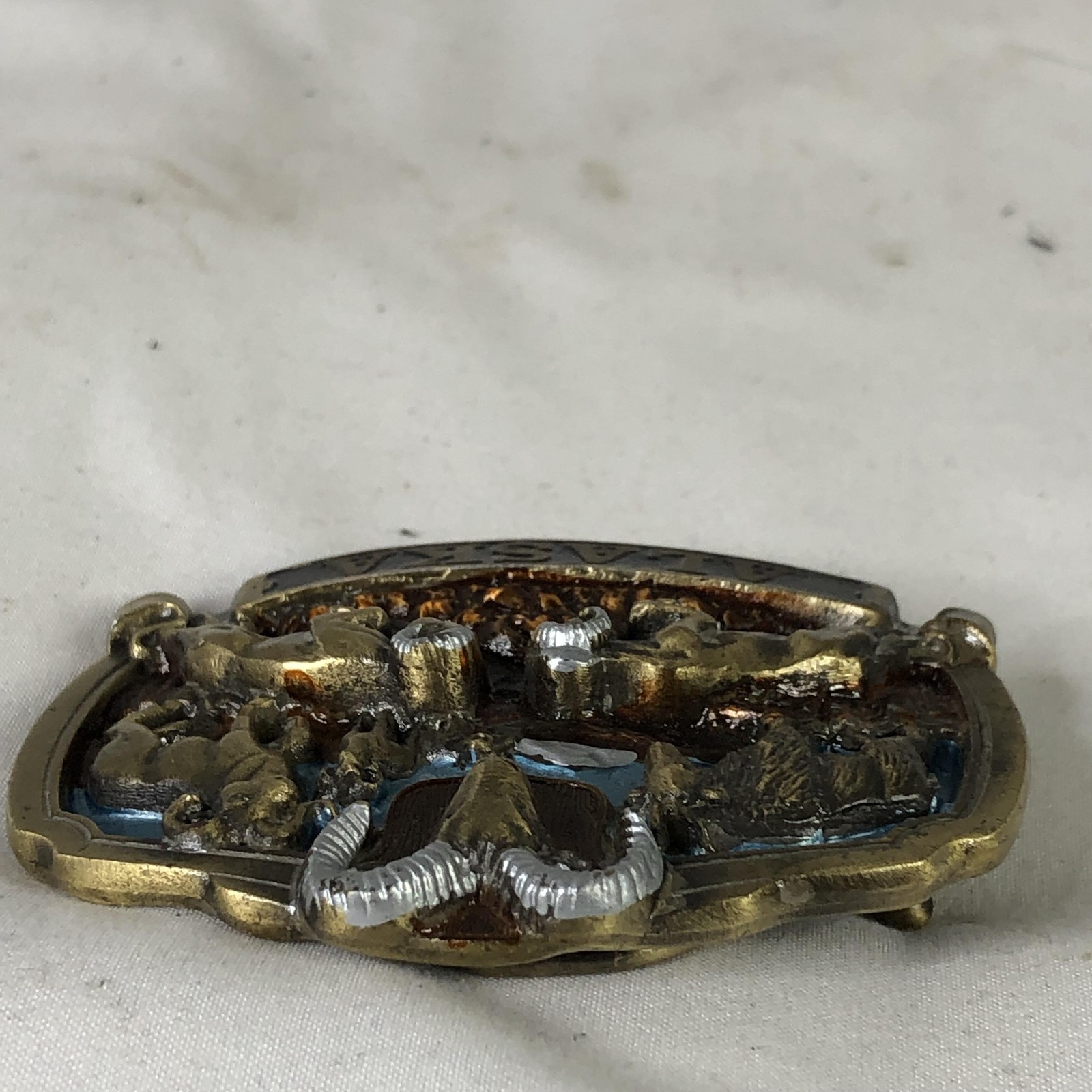 Vintage The Great American Buckle Co Belt Buckle Mens Gold Alaska Wildlife USA