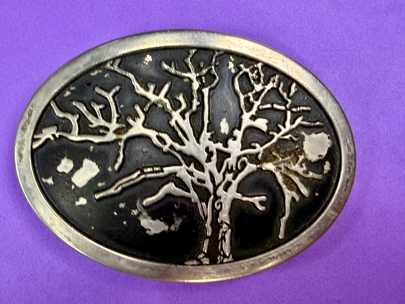 Tree Of Life =Black Enamel Oval Hippy Vibe Belt Buckle To Paint Restore
