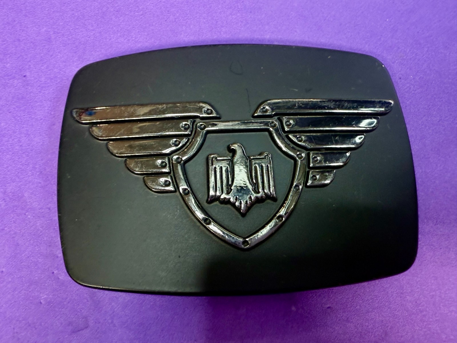 Winged Eagle Shield Black Color Vintage Chrome Brand Belt Buckle