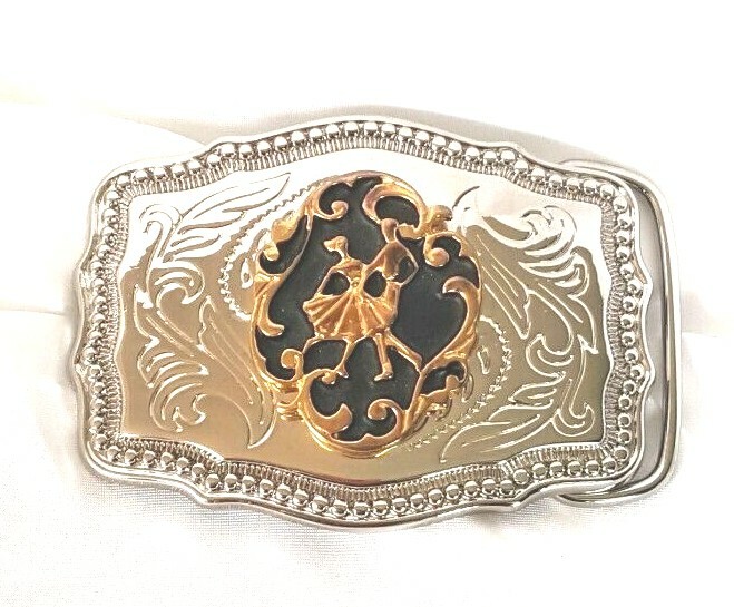 Belt Buckle Dancing Couple Made in the USA Embossed Black/Silver/Gold tone