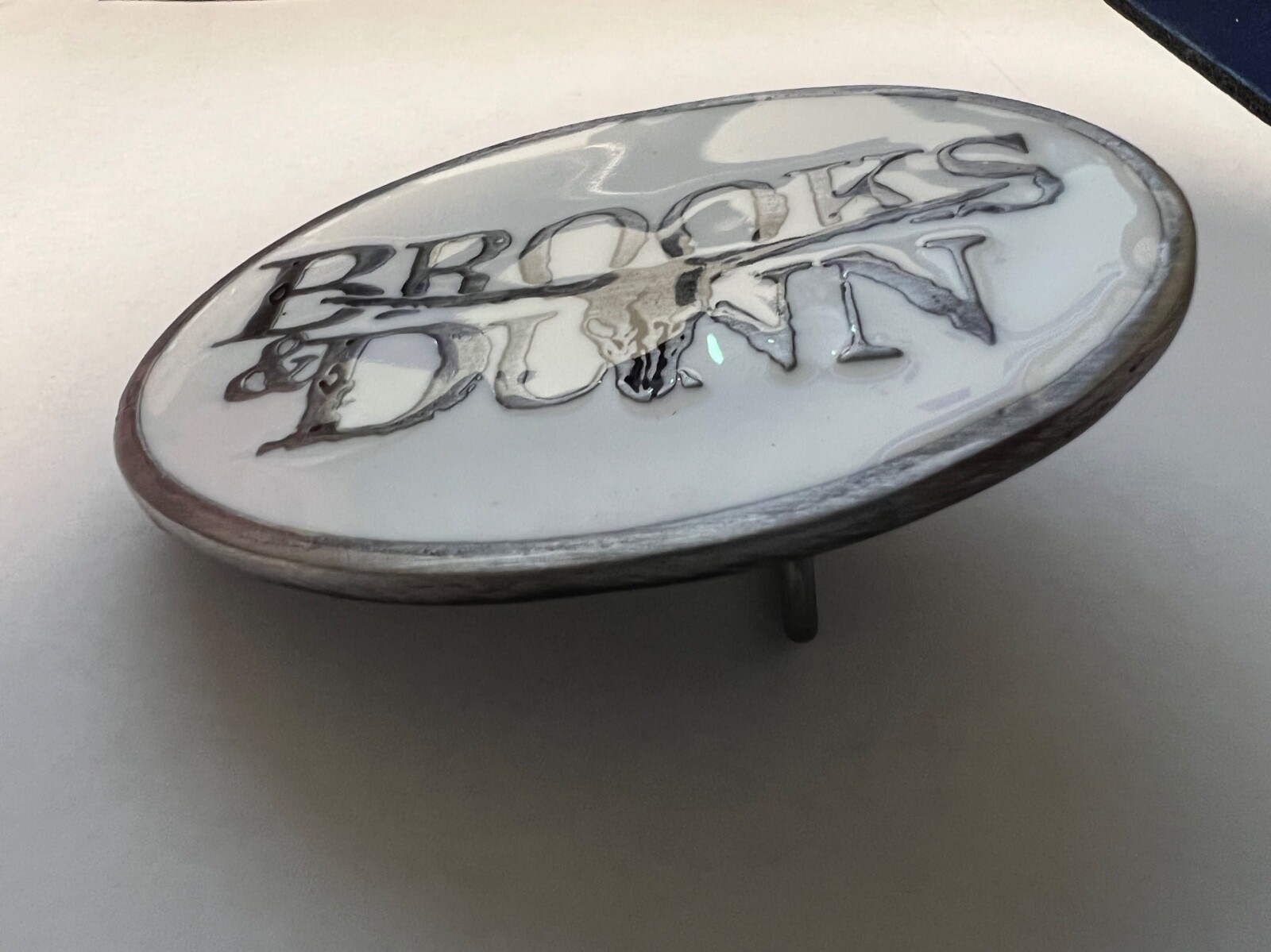 Brooks and Dunn White Enamel Belt Buckle Solid Metal Country Music Pewter