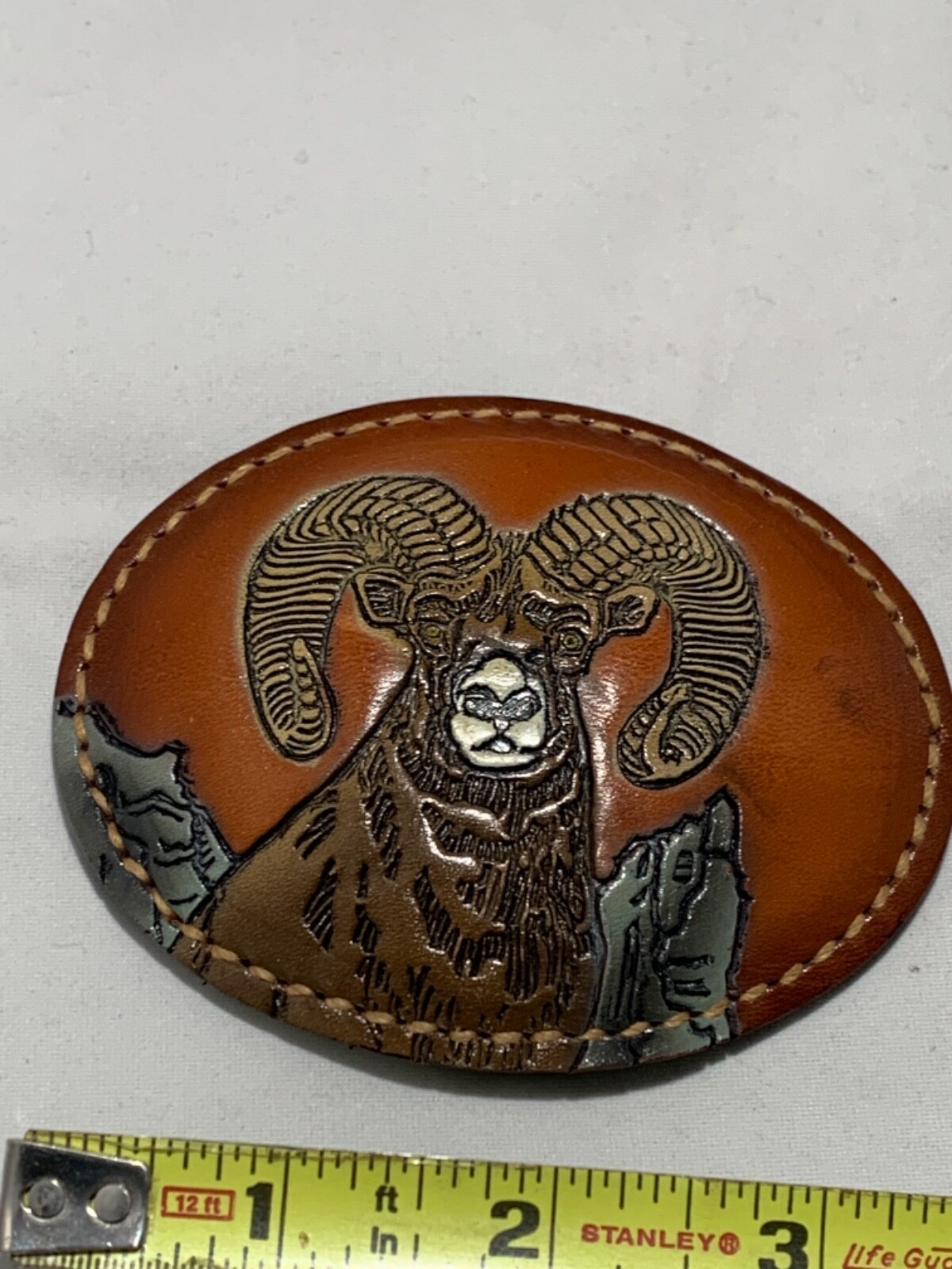 Torel Leather Ram Mountain Goat Belt Buckle Oblong