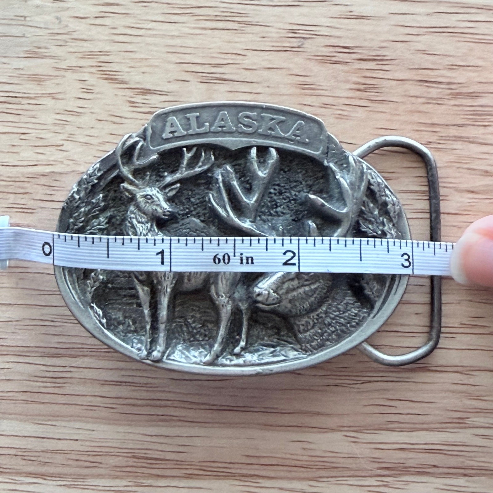 the great american belt co vintage Alaska belt buckle USA made deer doe pewter
