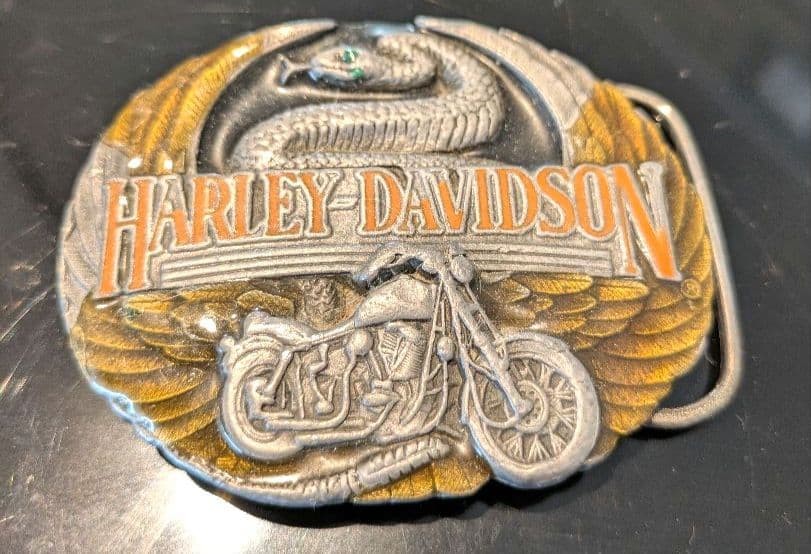 Harley-Davidson belt buckle, 1991 vintage HARMONY Design M-88 BIKE SNAKE Wings