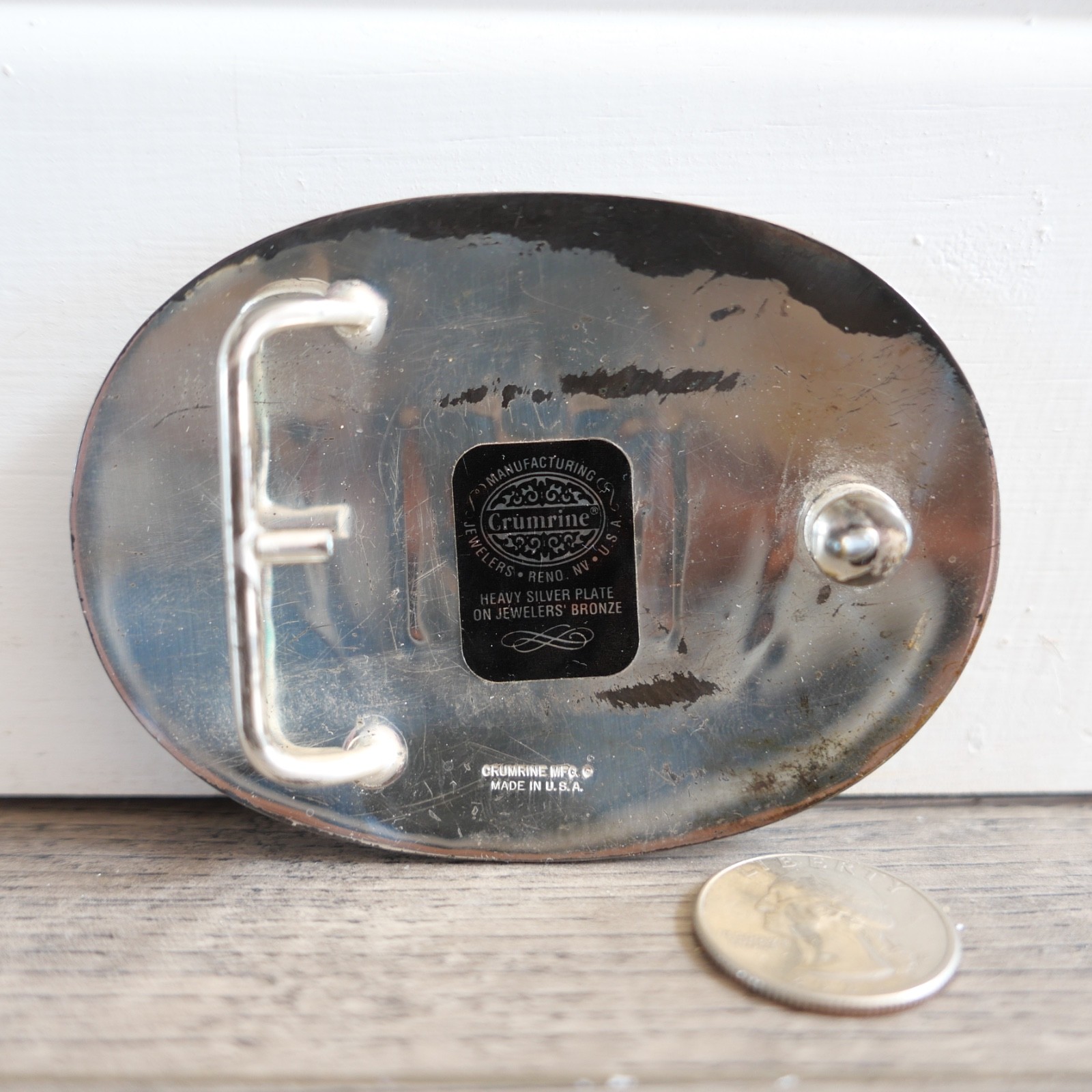 Vtg. Crumrine Heavy Silver Plate Bronze Western Buckle Oil Company El Arturo !!!