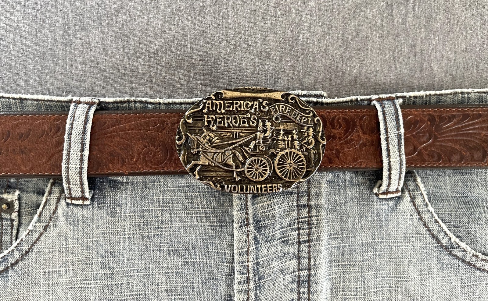 1970&rsquo;s America&rsquo;s Heroes Firedept Volunteers Brass Belt Buckle