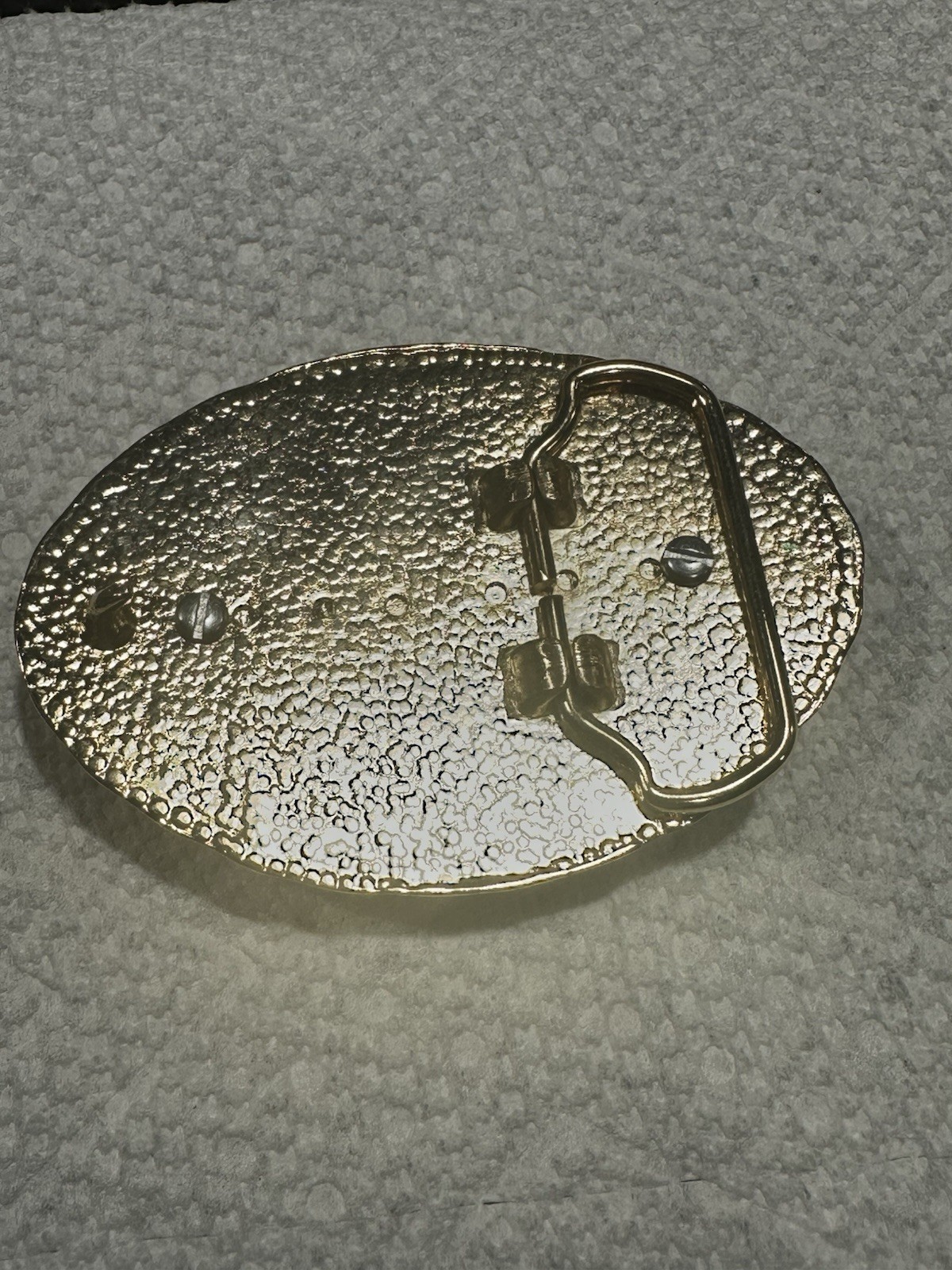 Western Belt Buckle Wood Gold Tone Men’s Unisex Cowboy VTG Cool Unique 3”