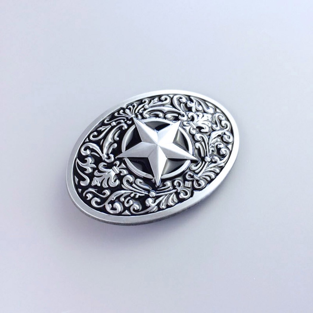 Black Enamel Southwest Flower Western Star Oval Belt Buckle Boucle de Ceinture