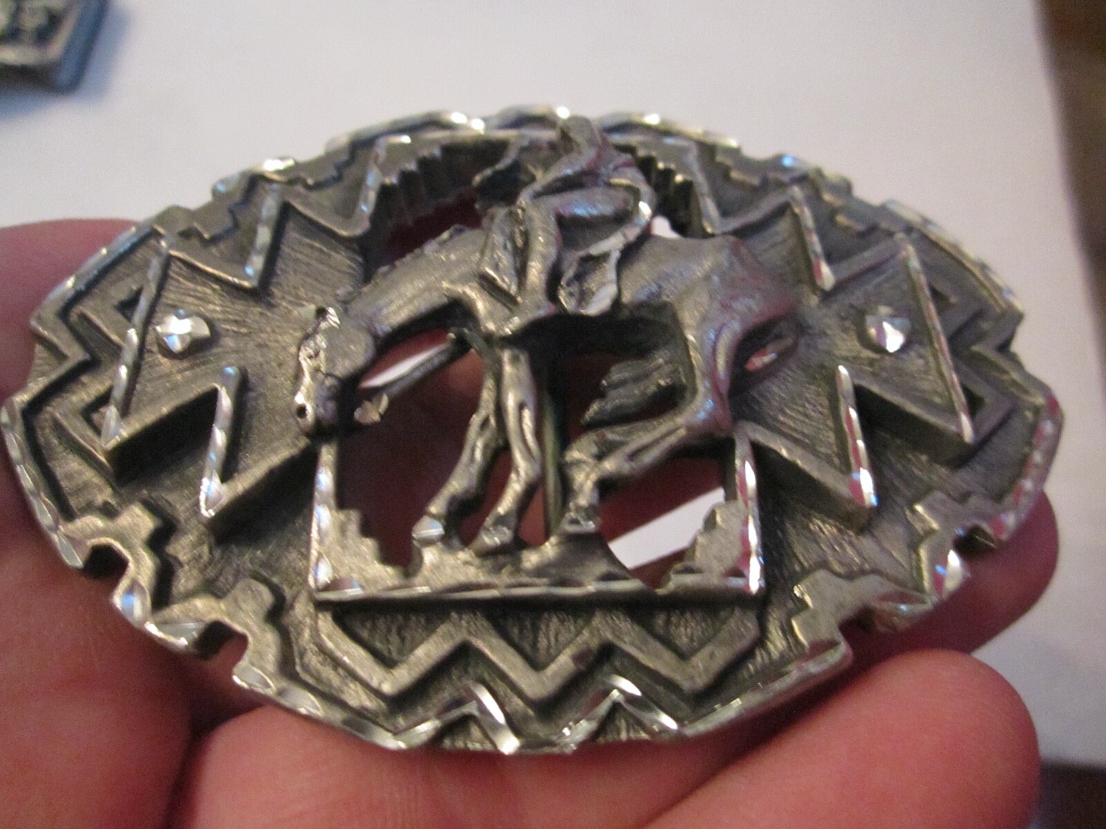 COWBOY RIDING A HORSE THEME BELT BUCKLE – ORNATE – GW-15