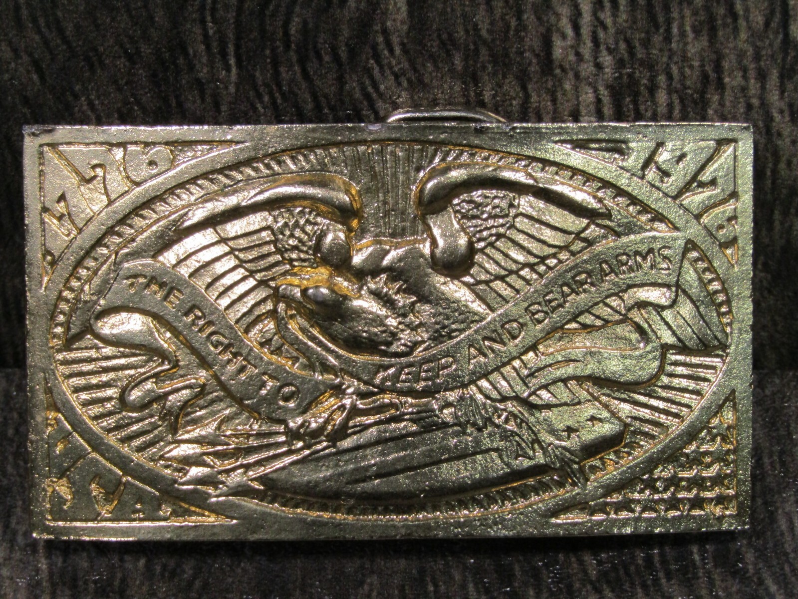 1976 Bicentennial Brass Buckle American Eagle The Right to Keep & Bear Arms