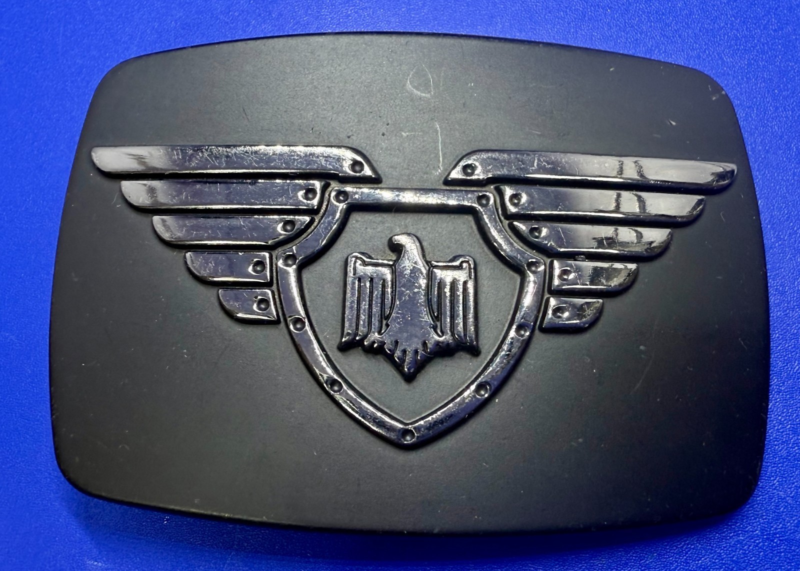 Winged Eagle Shield Black Color Vintage Chrome Brand Belt Buckle