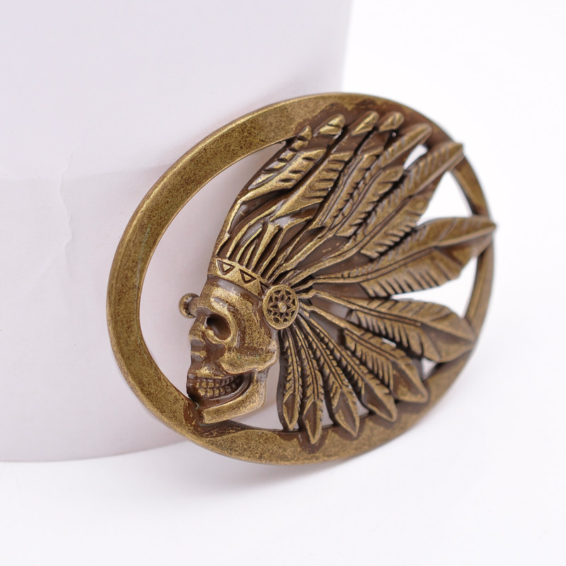 Retro Bronze Cowboy Indian Chief Head Western Indian Metal Fashion Belt Buckle