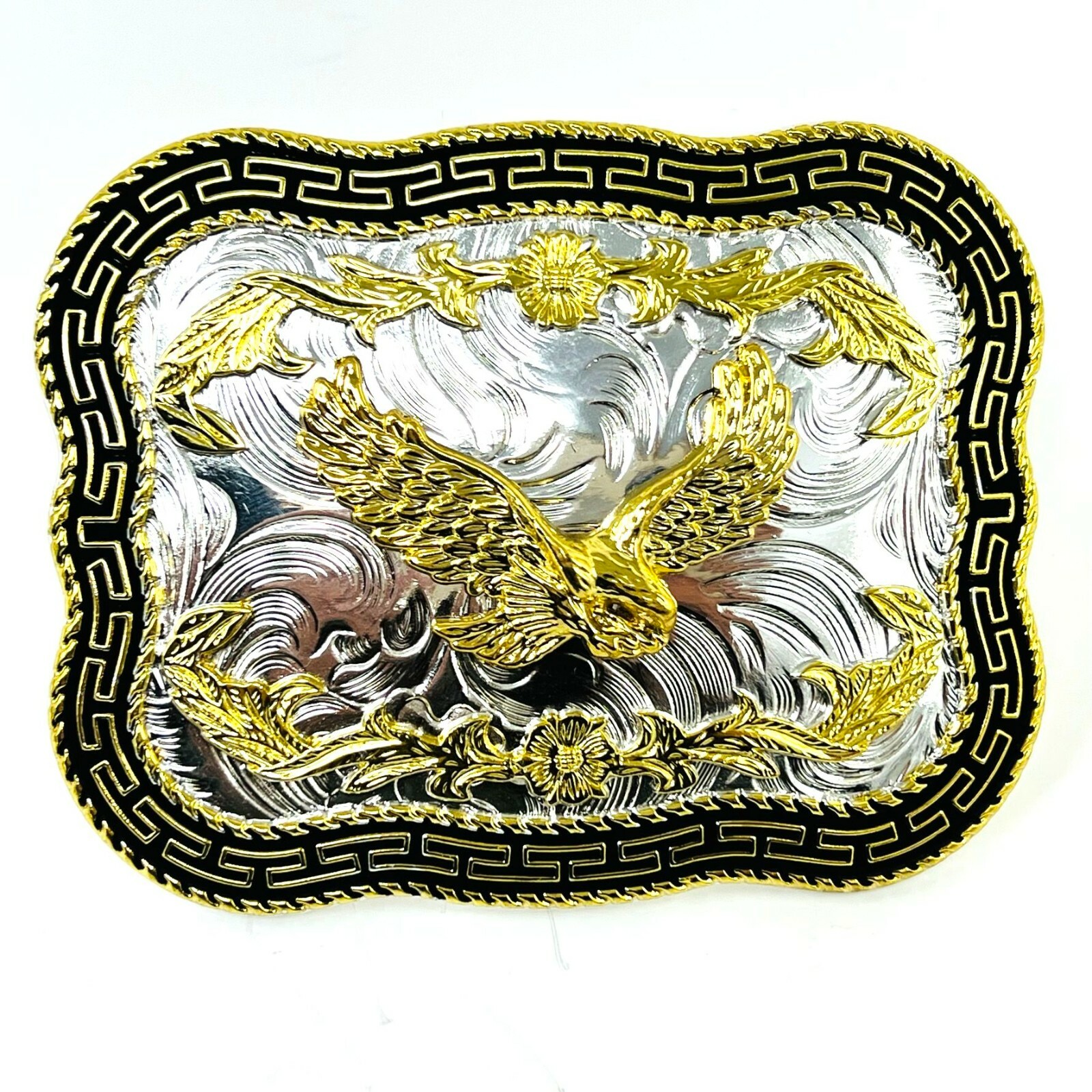 flying american eagle belt buckle pewter in silver black and gold 4×3 inches