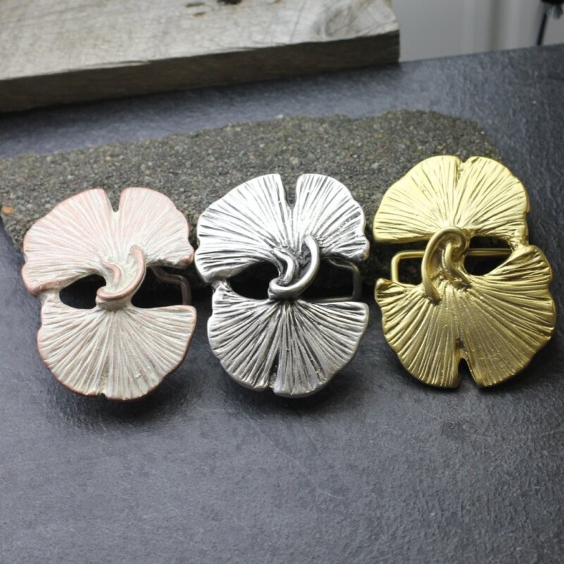 Gingko Leaves Belt Buckle, Rosepearl, Natural Metal Design with Gingko Leaves