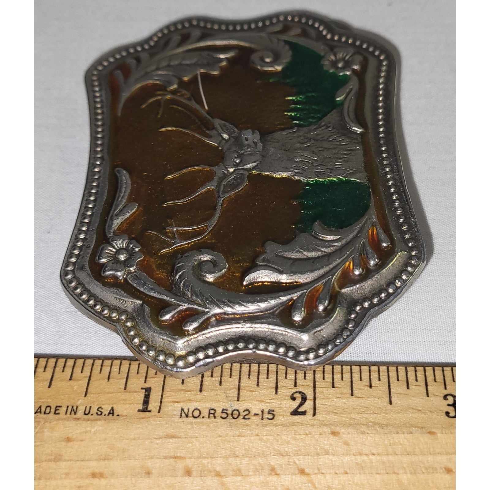 Vintage Inspired Stag Deer Belt Buckle Western Wildlife Green Forest Metal 2020