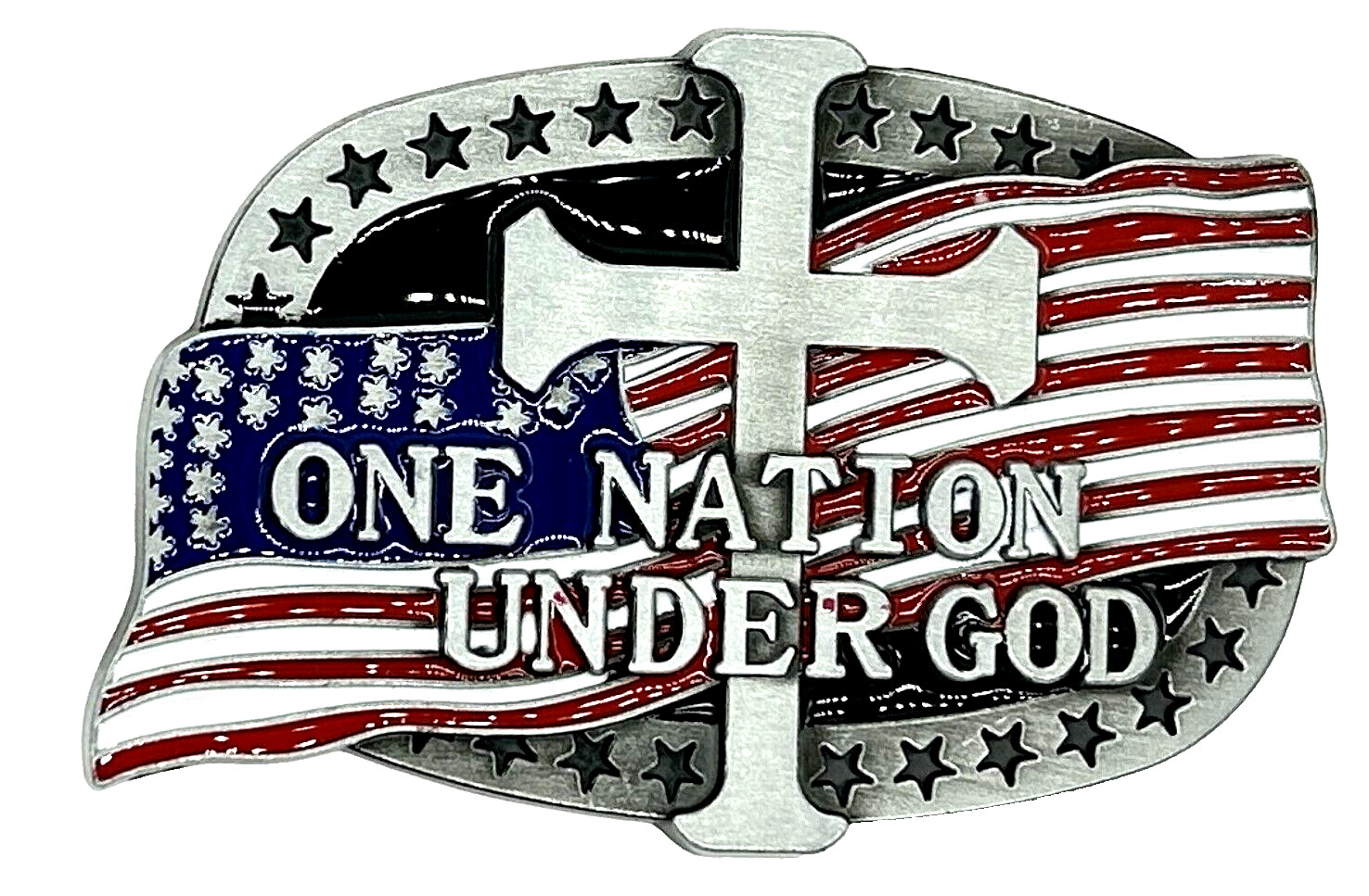 One Nation Under God American Flag Religious Cross Enameled Belt Buckle New