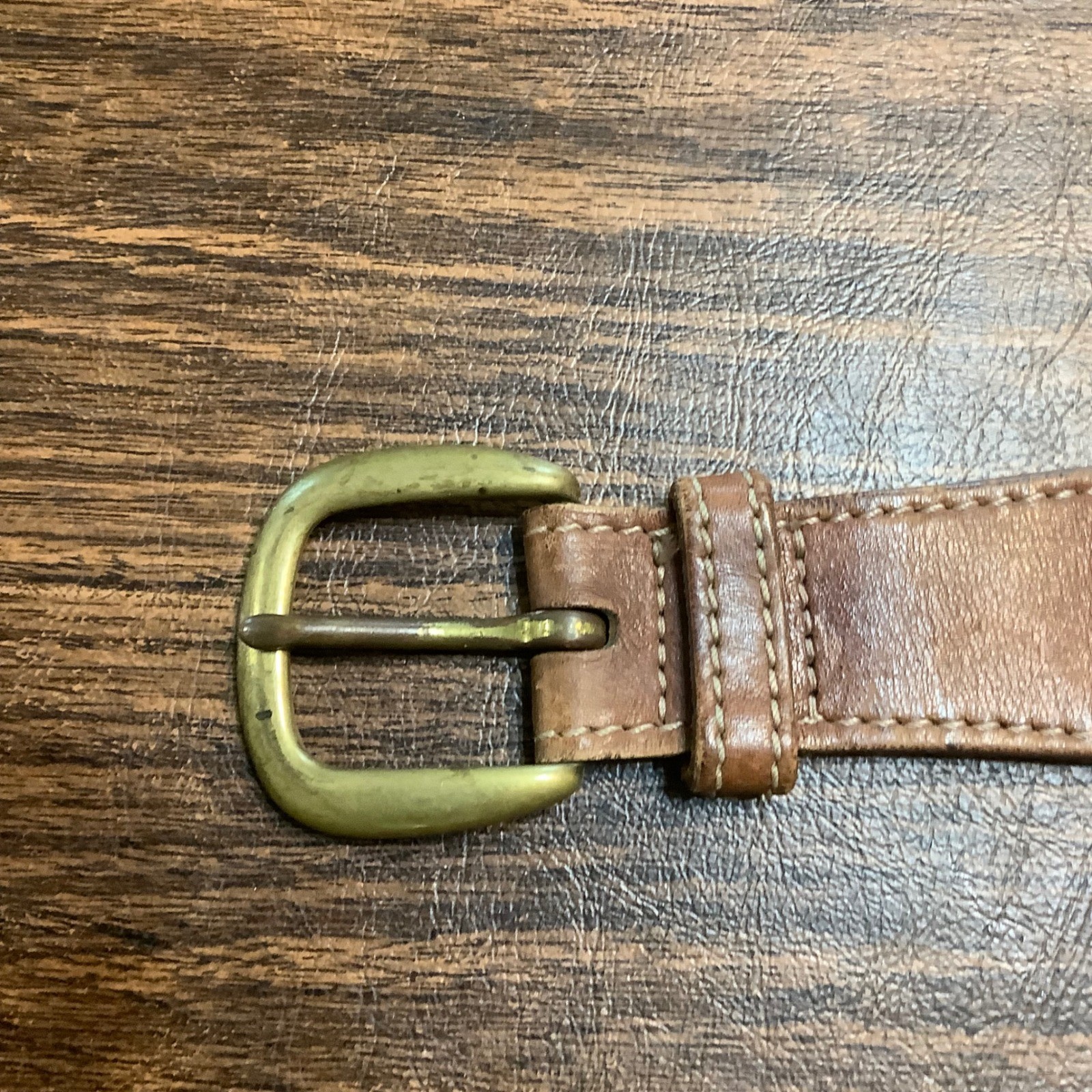 Gap Braided Leather Belt Brown Woven Solid Brass Buckle Men Small Vintage Style