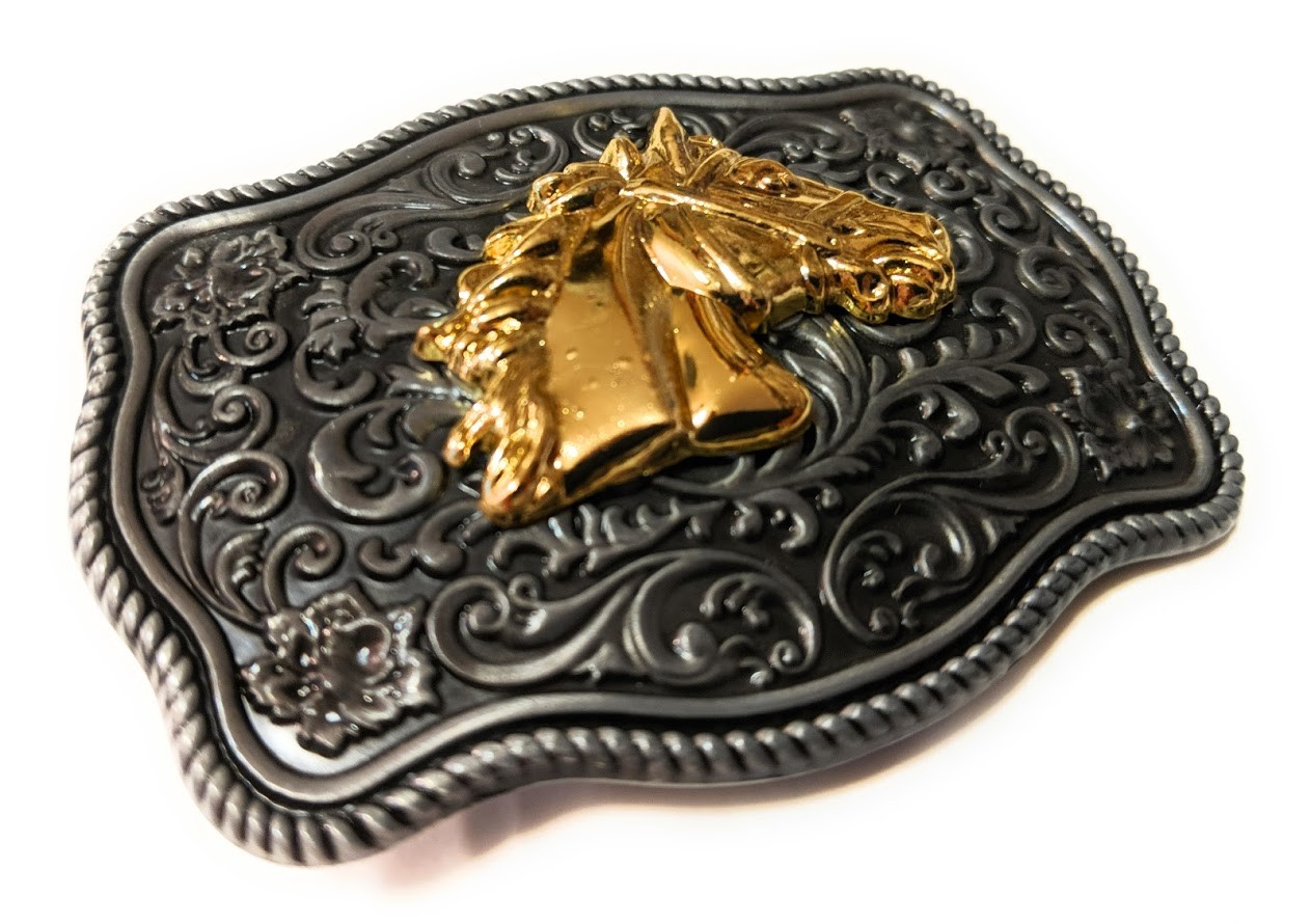 ✖ WESTERN Horse Profile Cowboy Rodeo Style Belt Buckle Buck Gold antique silver