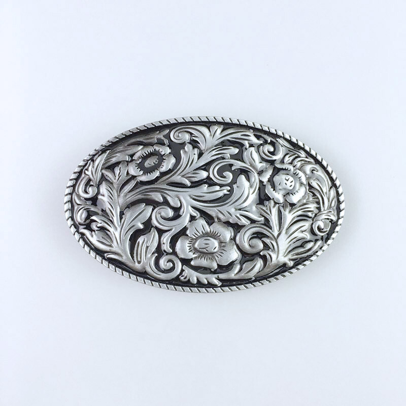 Vintage Black Enamel Cowboy Cowgirl Flower Oval Belt Buckle also Stock in US