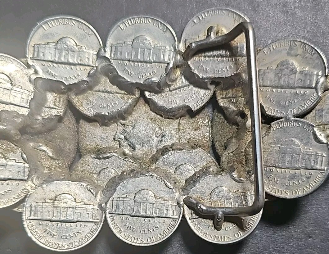 Eisenhower Dollar KENNEDY HALF DOLLARS COIN + NICKELS BELT BUCKLE HEAVY 4.5 In.