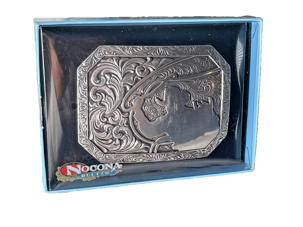 Nocona Mens Belt Buckle 3.75 x 2 in Cowboy Roper Western Rodeo Silver 1.5