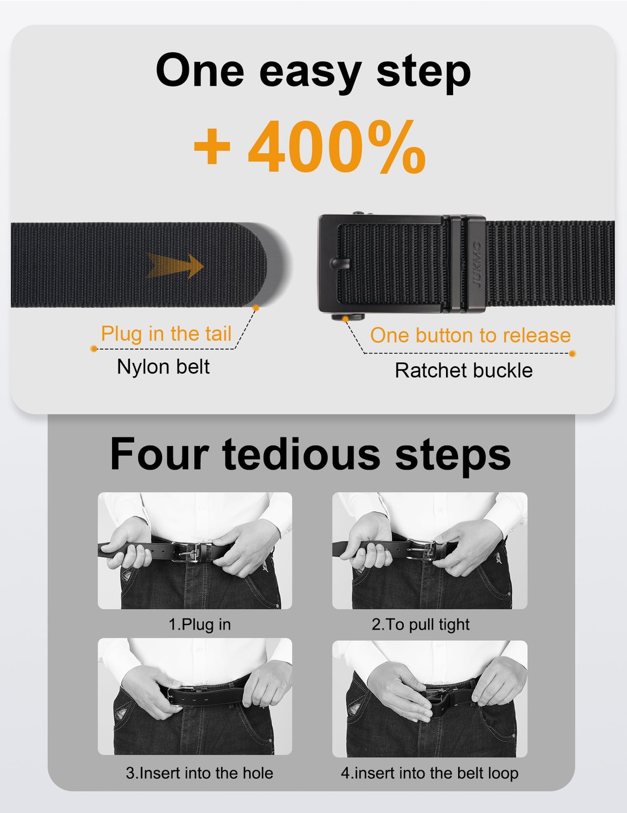 JUKMO Ratchet Belt for Men, Nylon Medium-for Waist 38&Prime;-41&Prime;(Length 49&Prime;), Black