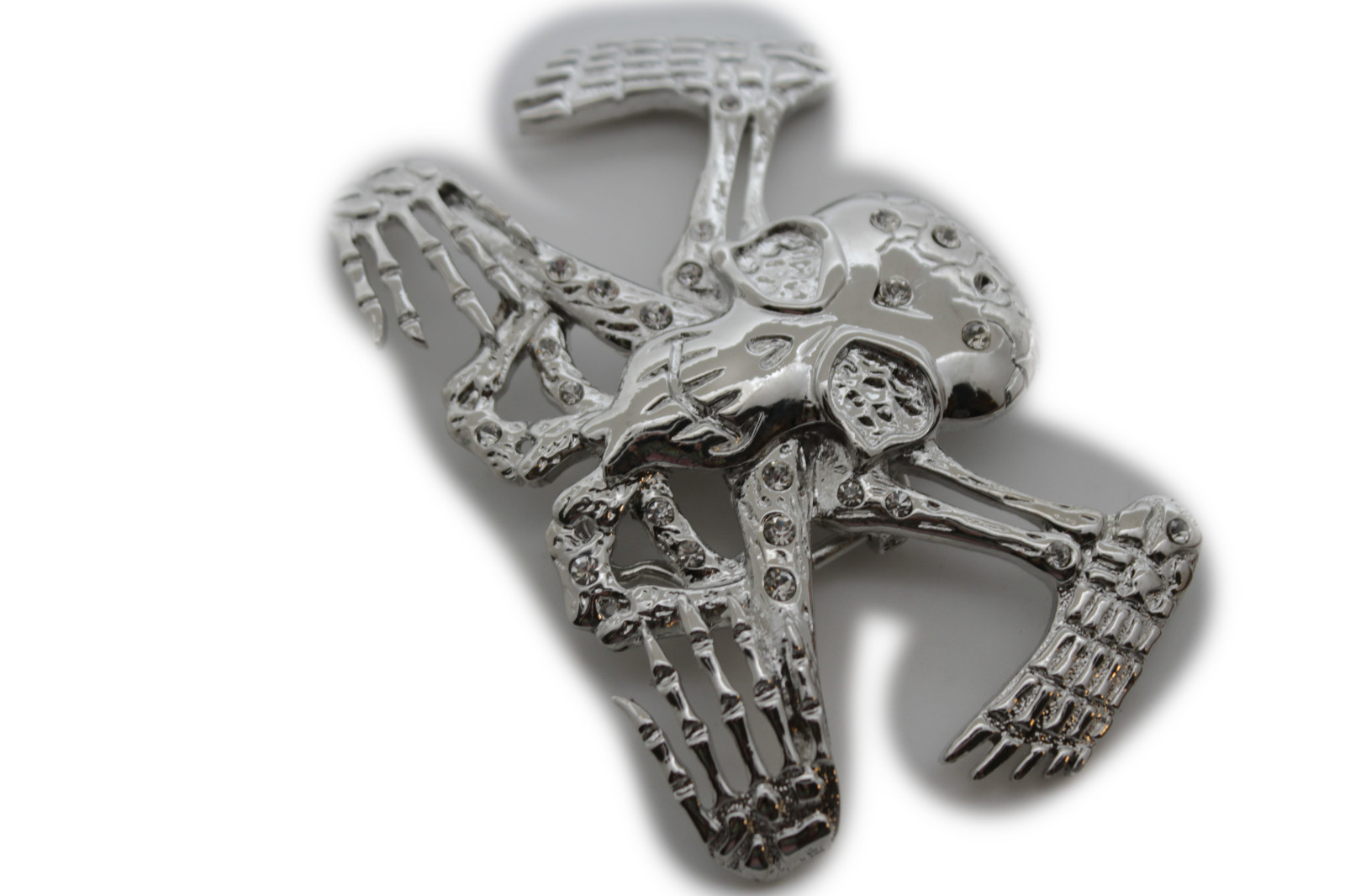 Men Western Belt Buckle Silver Metal Bling Skeleton Skull Big UFO Goth Emo