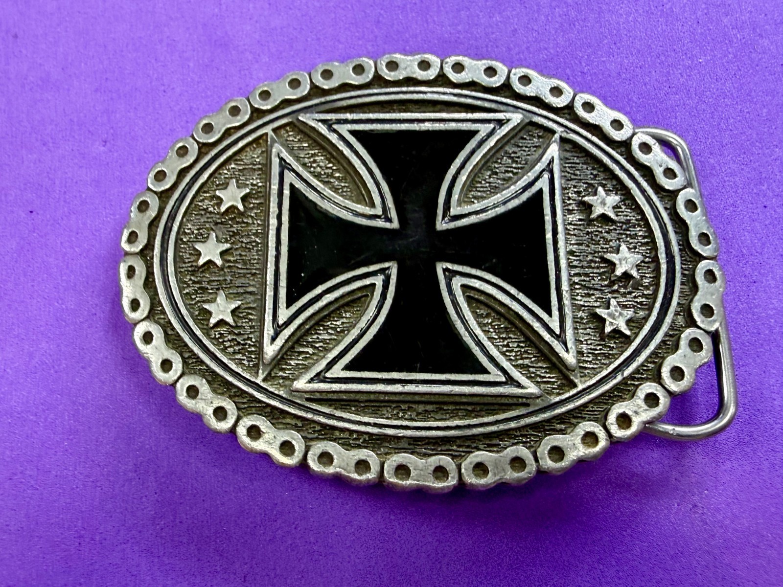 Maltese Celtic Iron Cross Chained Border Gothic Punk Biker Vibe EJC Belt Buckle