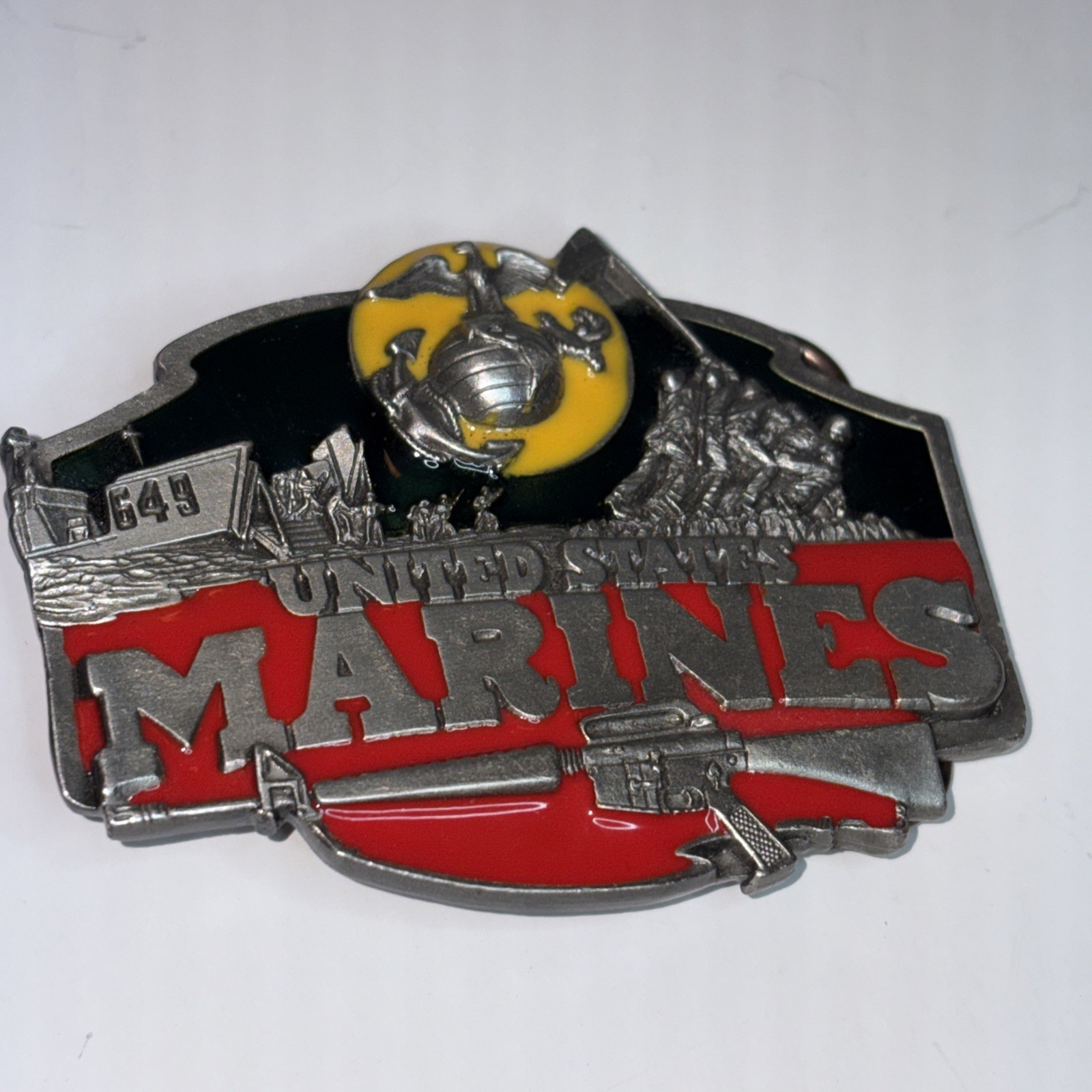 Vintage Siskiyou United States Marine Corps (cc 1987) 3&Prime; in Enameled Belt Buckle