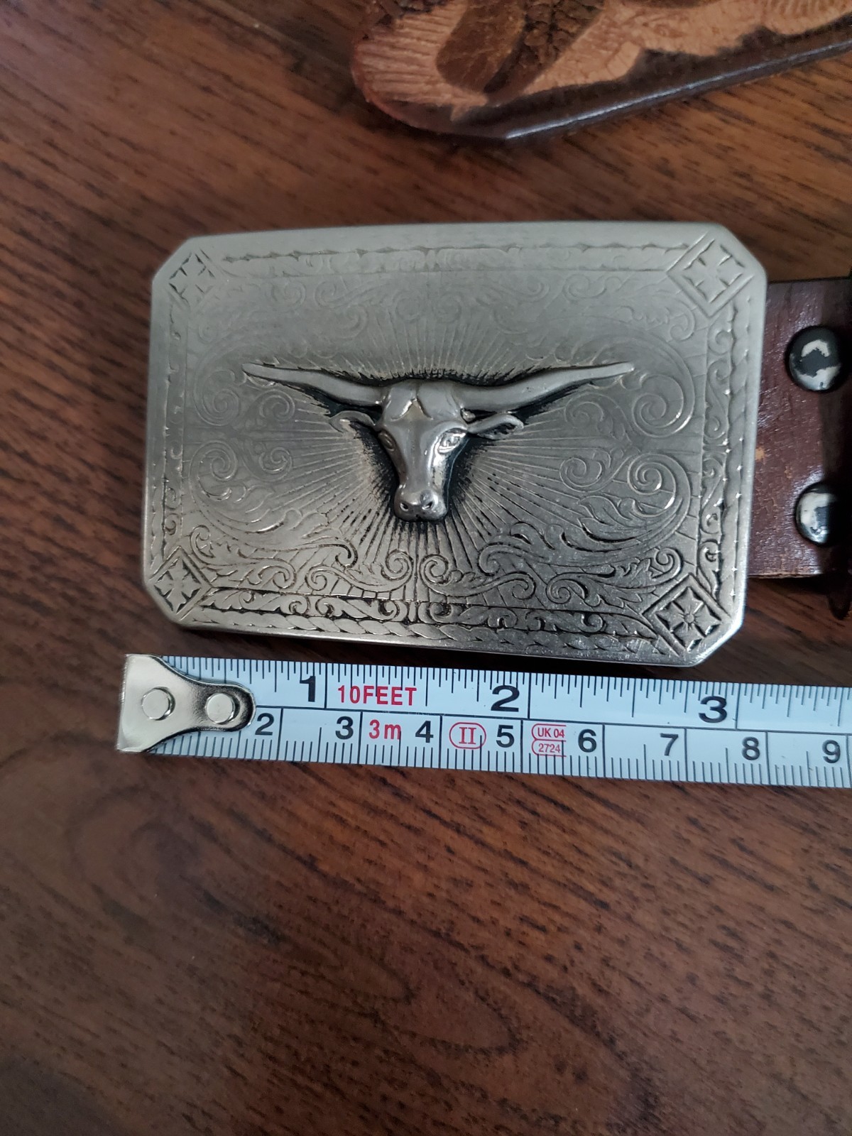 Vintage Belt Buckle Bull Head With Top Grain Leather Eagles Brown Belt