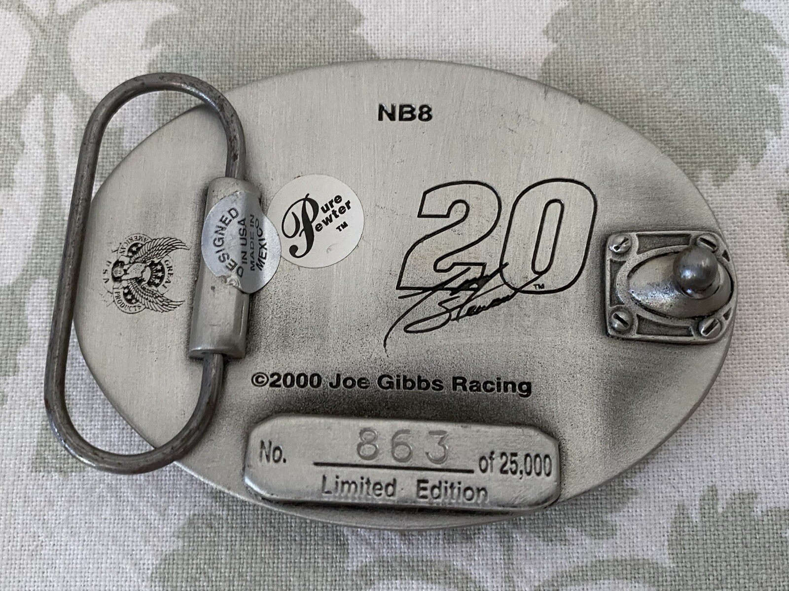 Tony Stewart NASCAR Belt Buckle Pewter Limited Edition Racing 2000 Silver Orange