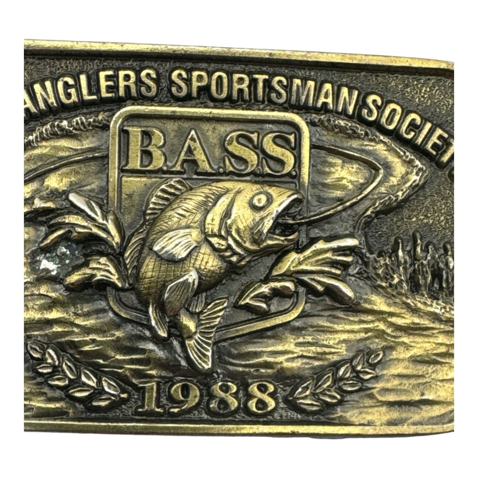 Belt Buckle Vintage 1988 BASS Bass Anglers Sportsman Society Brass USA Made