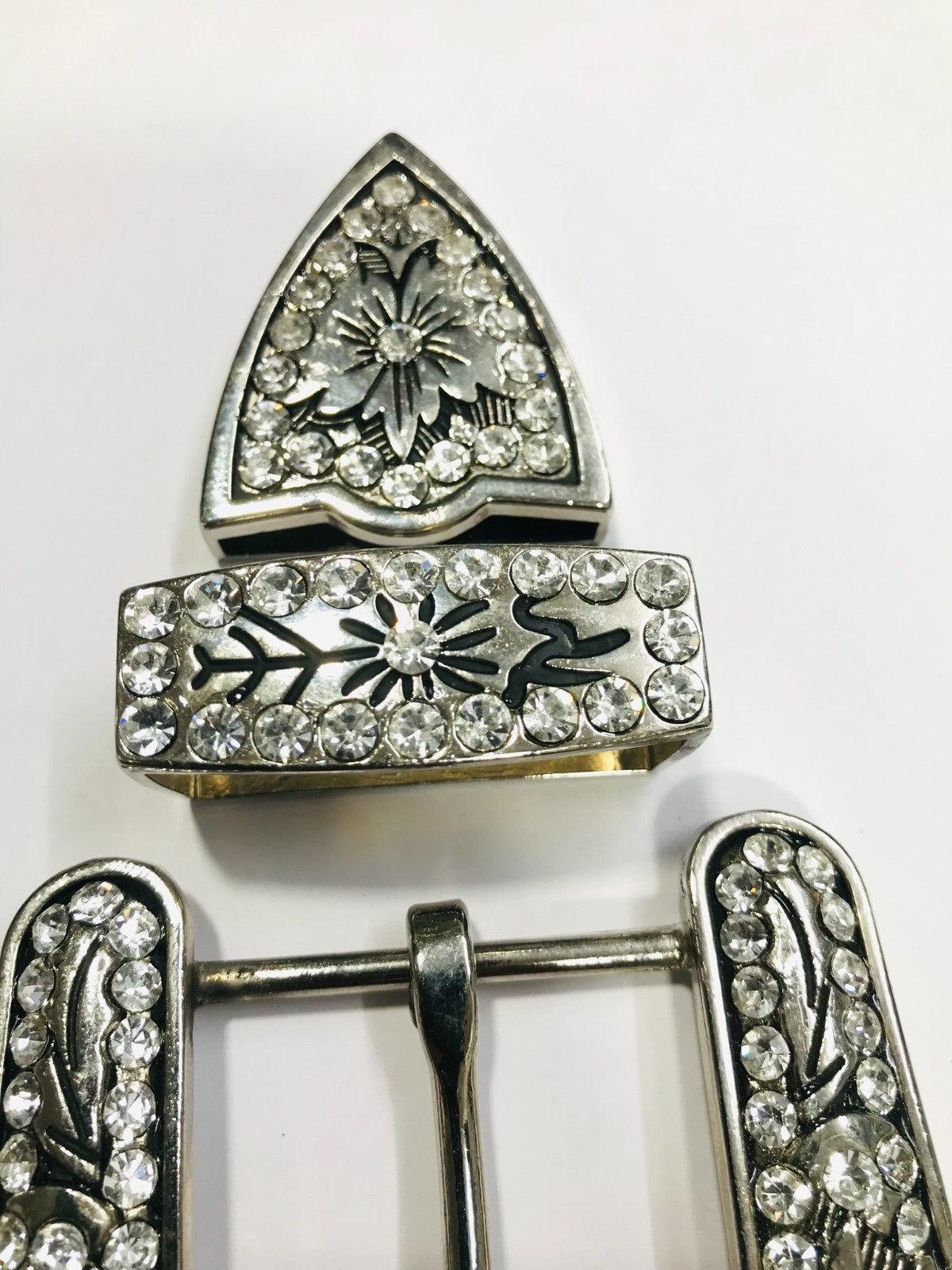 Western buckle 3 Piece Buckle Set rhinostone leather belt buckle cowgirl 40mm