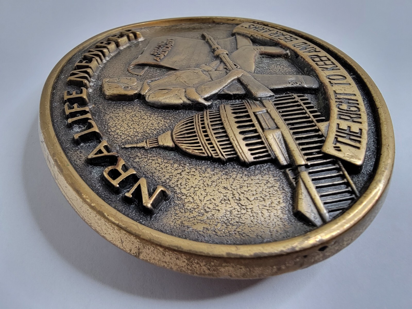 NRA Belt Buckle Large Bronze 2nd Amendment Clasp The Right To Keep And Bear Arms