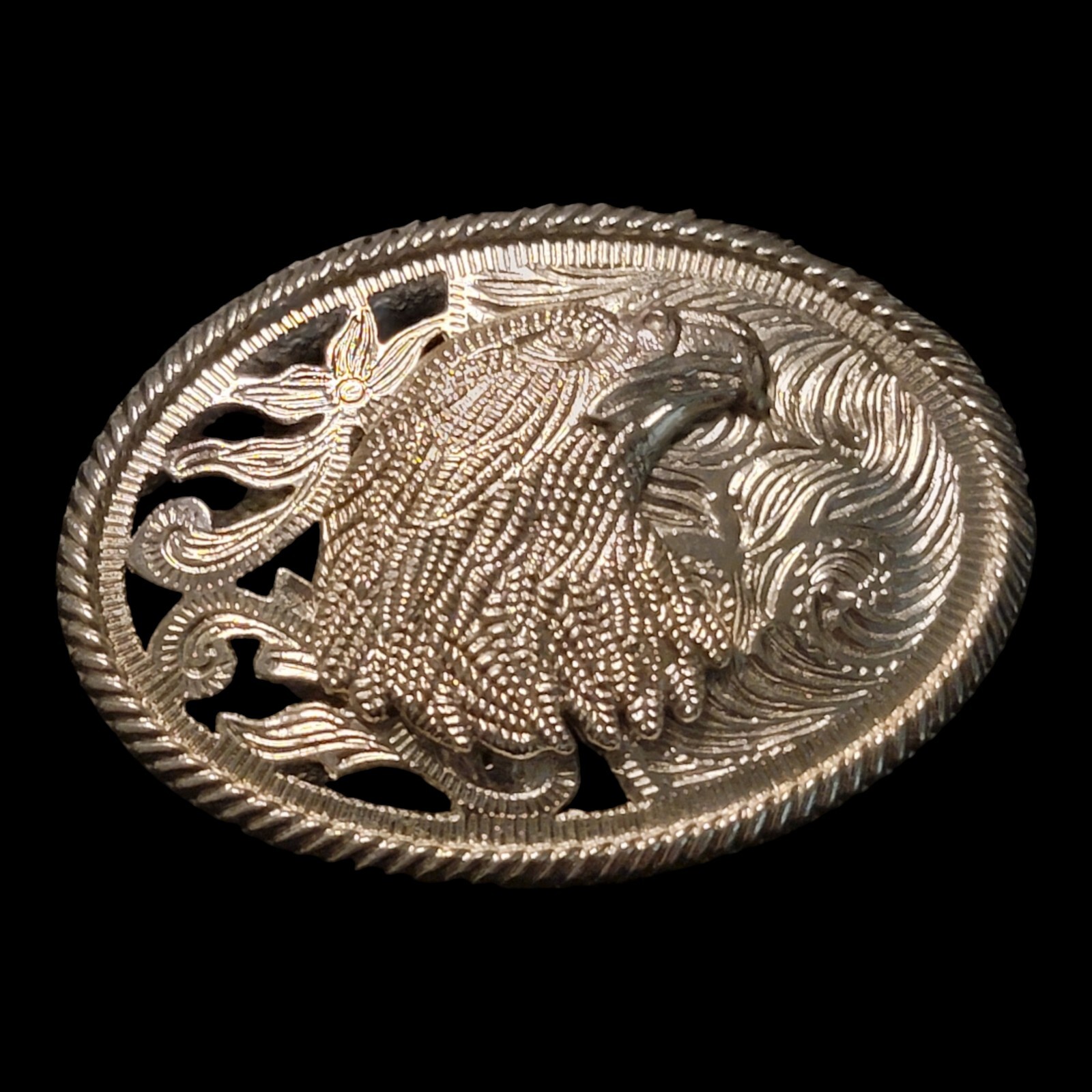 Vintage Belt Buckle Bald Eagle 80s Western American Cowboy Cutout Biker