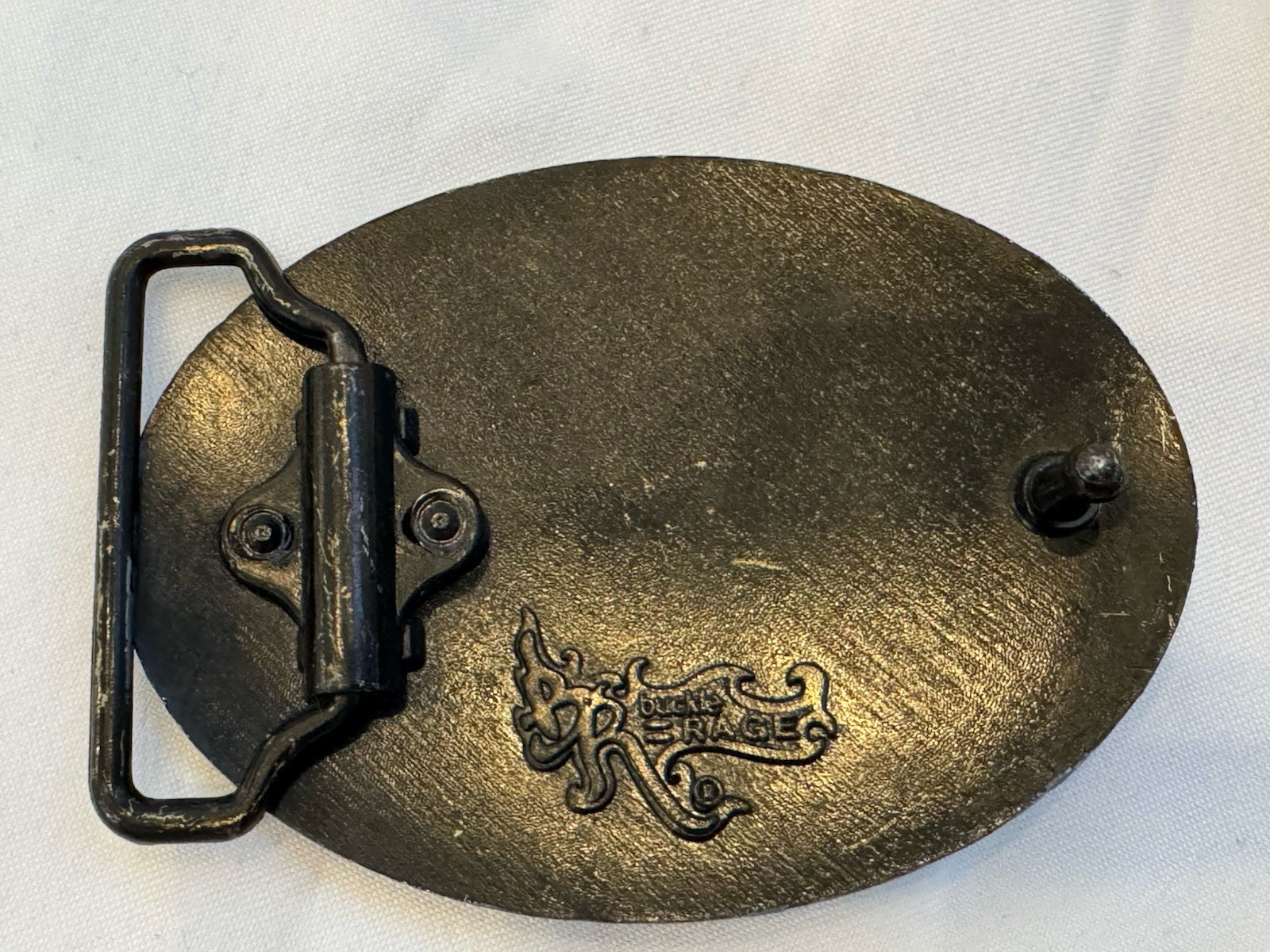 Vintage Buckle RAGE Brass Deer Elk Hunting BELT BUCKLE 3.5” Oval Fits 1.5” Belt