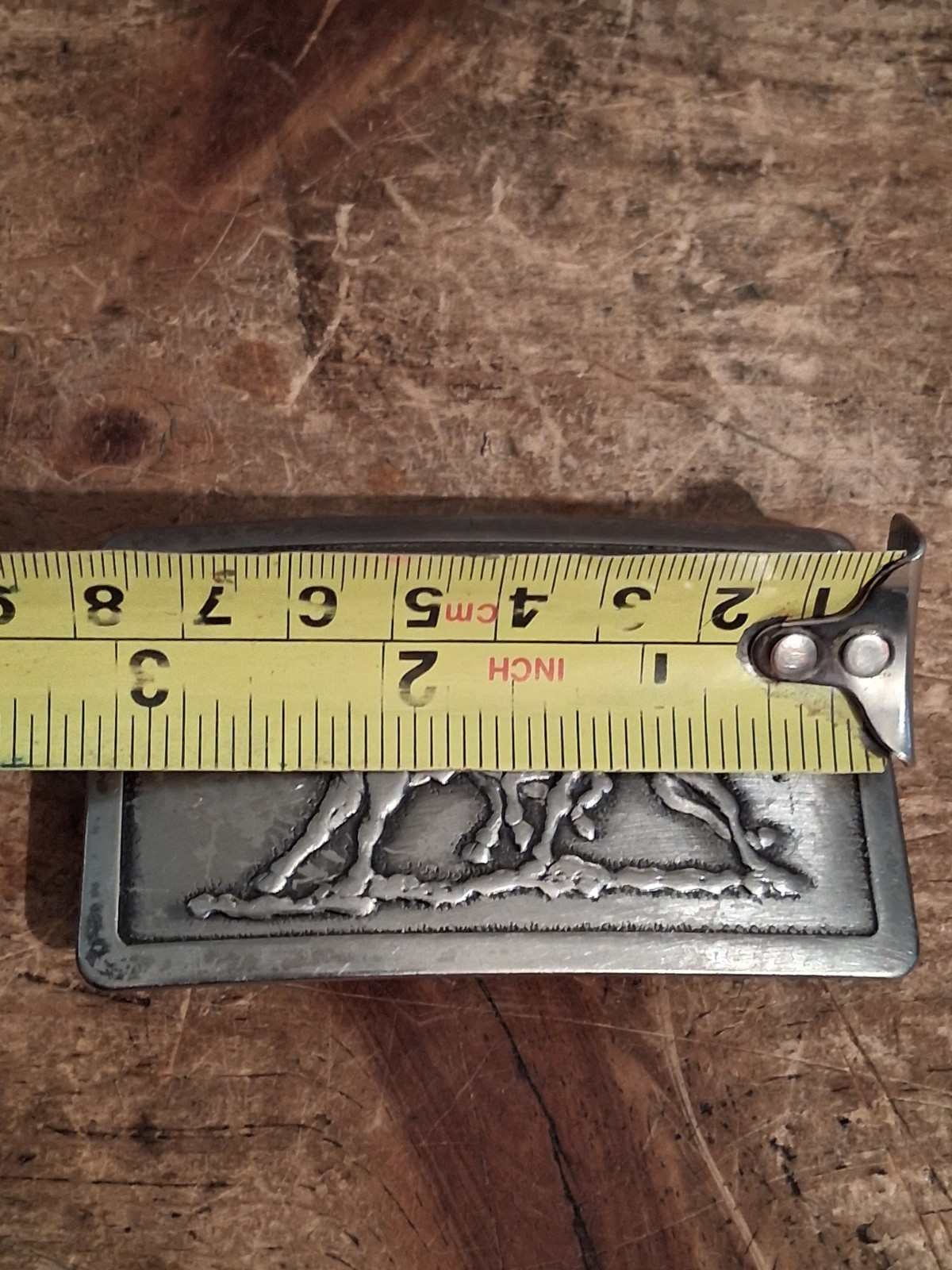 Vintage Belt Buckle Western Steer Wrestling Cowboy Rodeo Pressed 70s