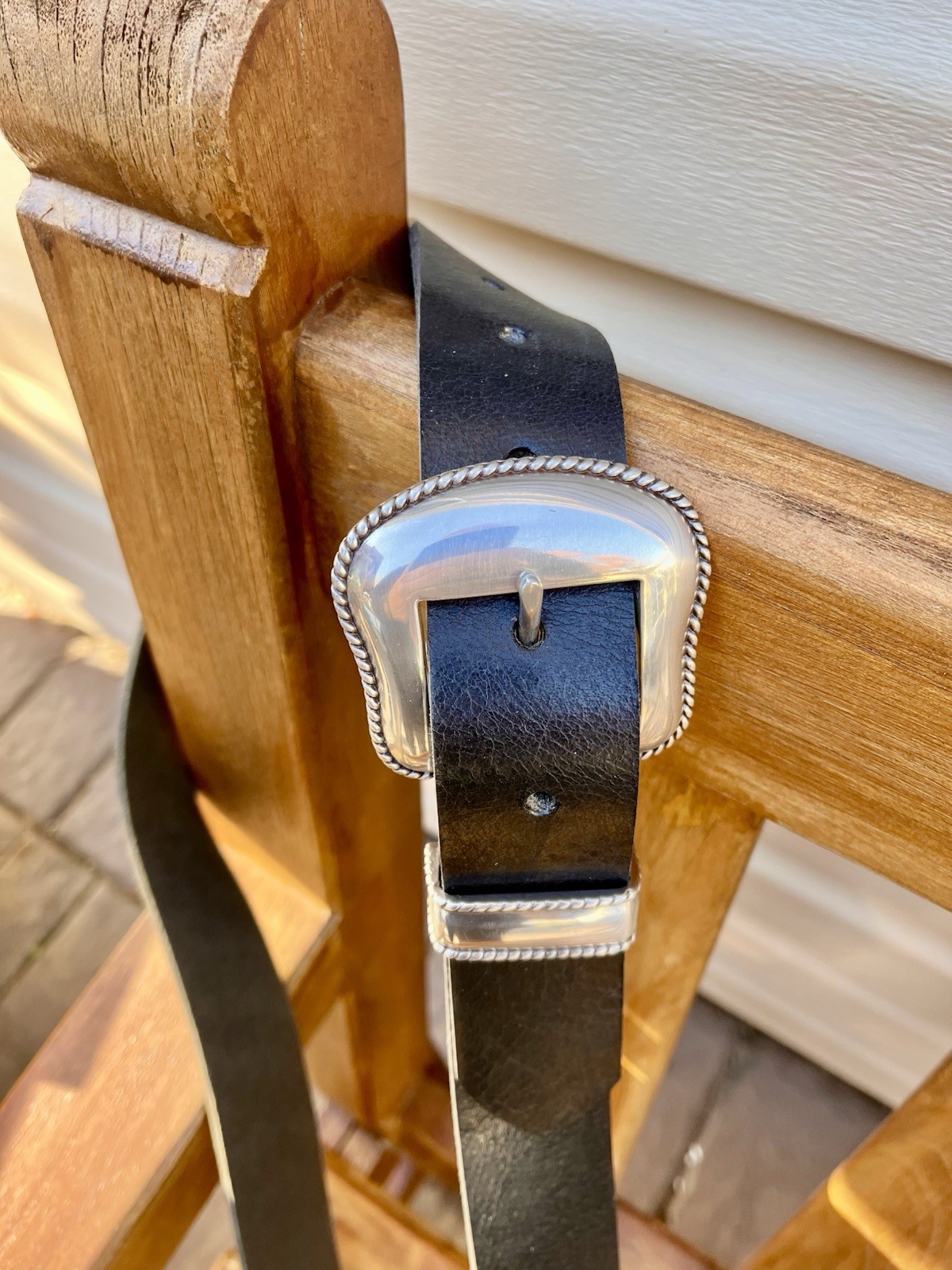 Western Belt Buckle Bonfe Leather Workshop Silver Ranger w/ Premium Leather Belt