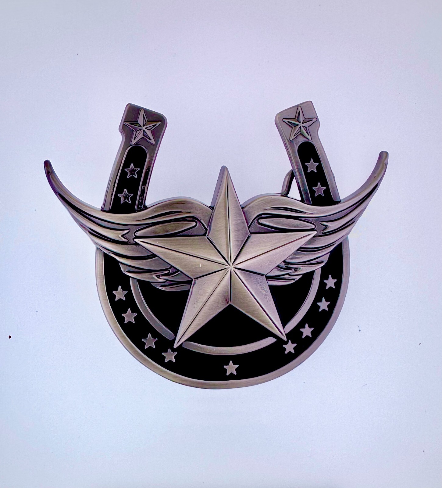 Winged Horseshoe Star Belt Buckle | American Western Silver Vintage Buckle