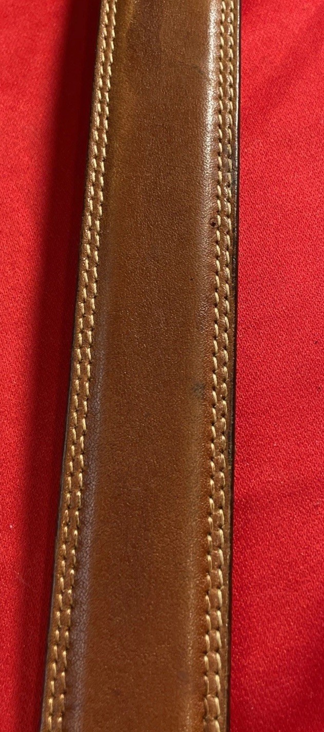 Tommy Hilfiger Mens Leather Brass Crest Belt Brown Size 32 Vintage