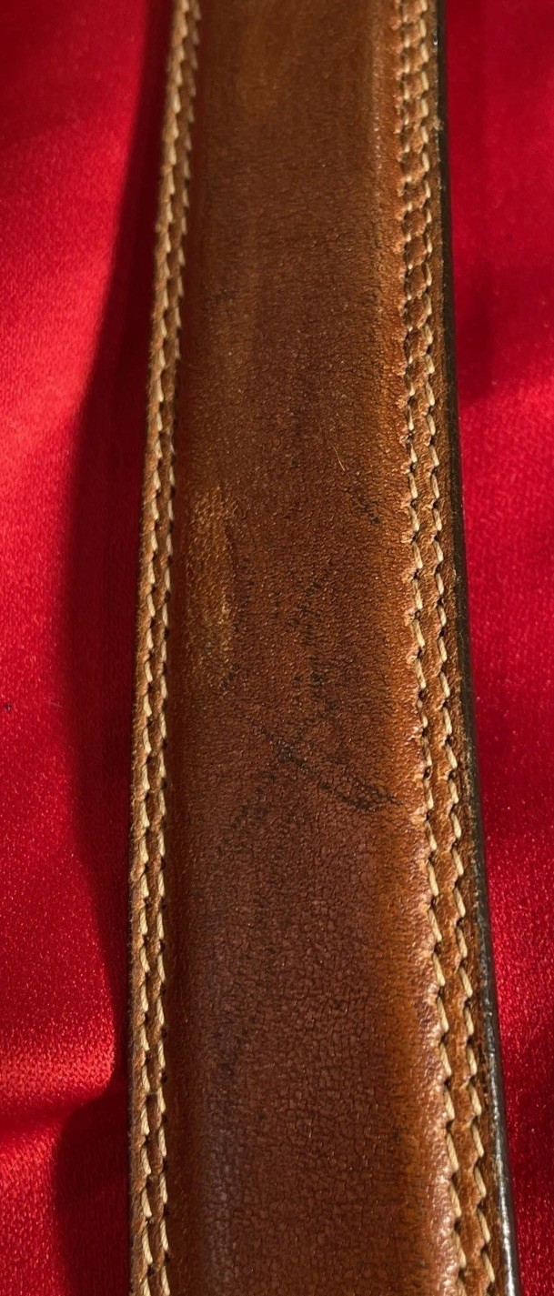 Tommy Hilfiger Mens Leather Brass Crest Belt Brown Size 32 Vintage
