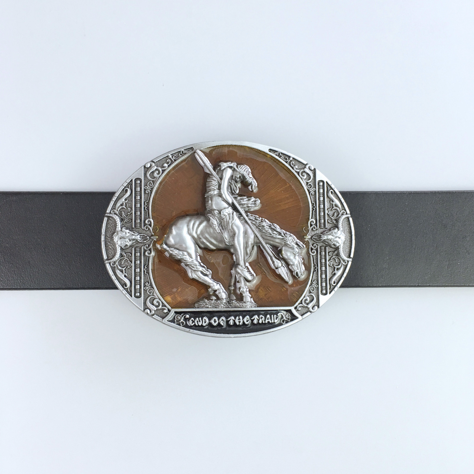 Vintage Yellow Enamel Oval Western Rodeo Cowboy Belt Buckle also Stock in US
