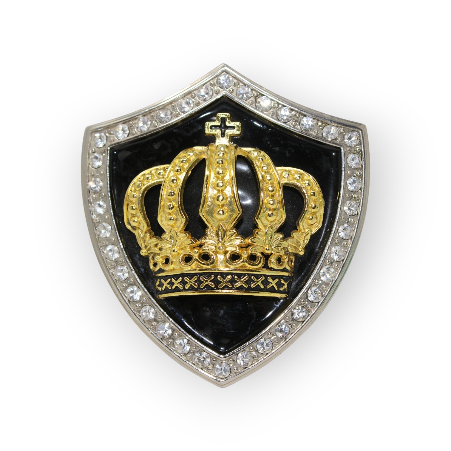 BeltBuckle Crown Shield Royal Cross Gold Black Silver Rhinestone Italia FreeShip