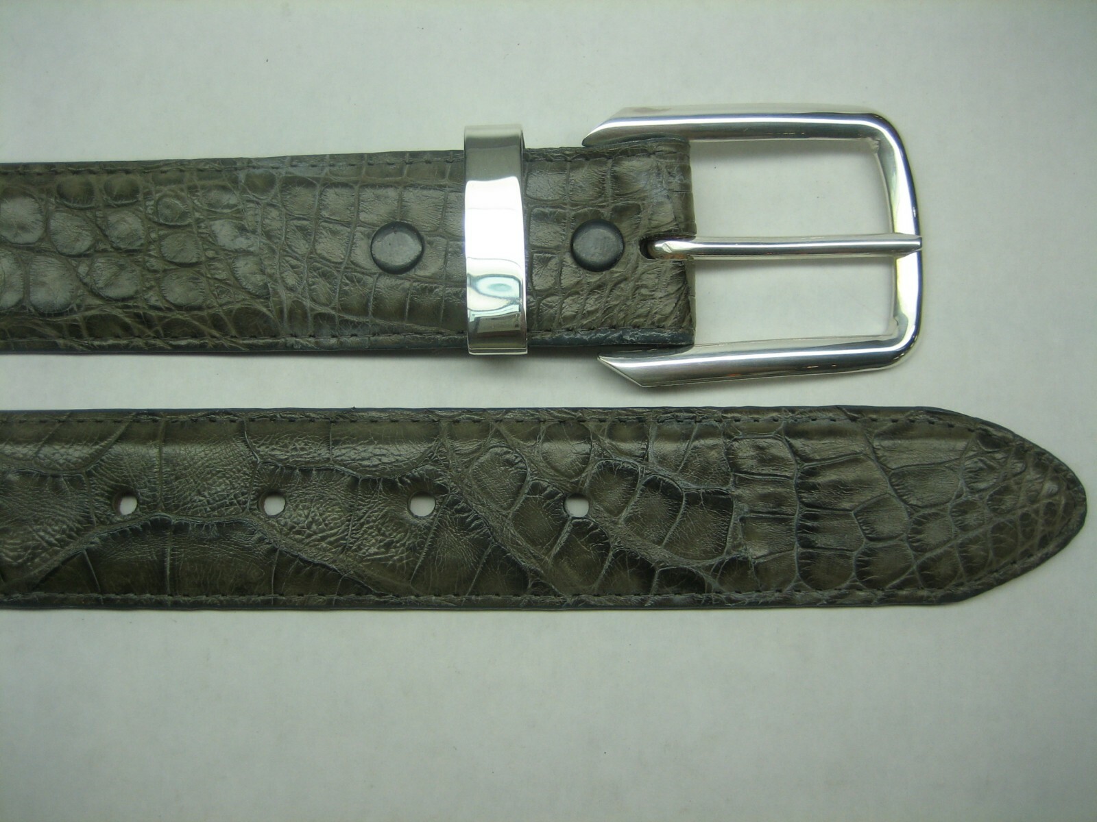 GENUINE CROCODILE BELTS 1-3/8&Prime; & 1.5&Prime; WIDE, W/ 2 PC SET SILVER 925 SOLID BUCKLE
